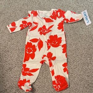 Carter's White and Red Floral Footie 6 Months NWT